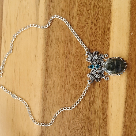 New Labradorite & Blue Topaz 925 Silver Statement Necklace. - Picture 10 of 15